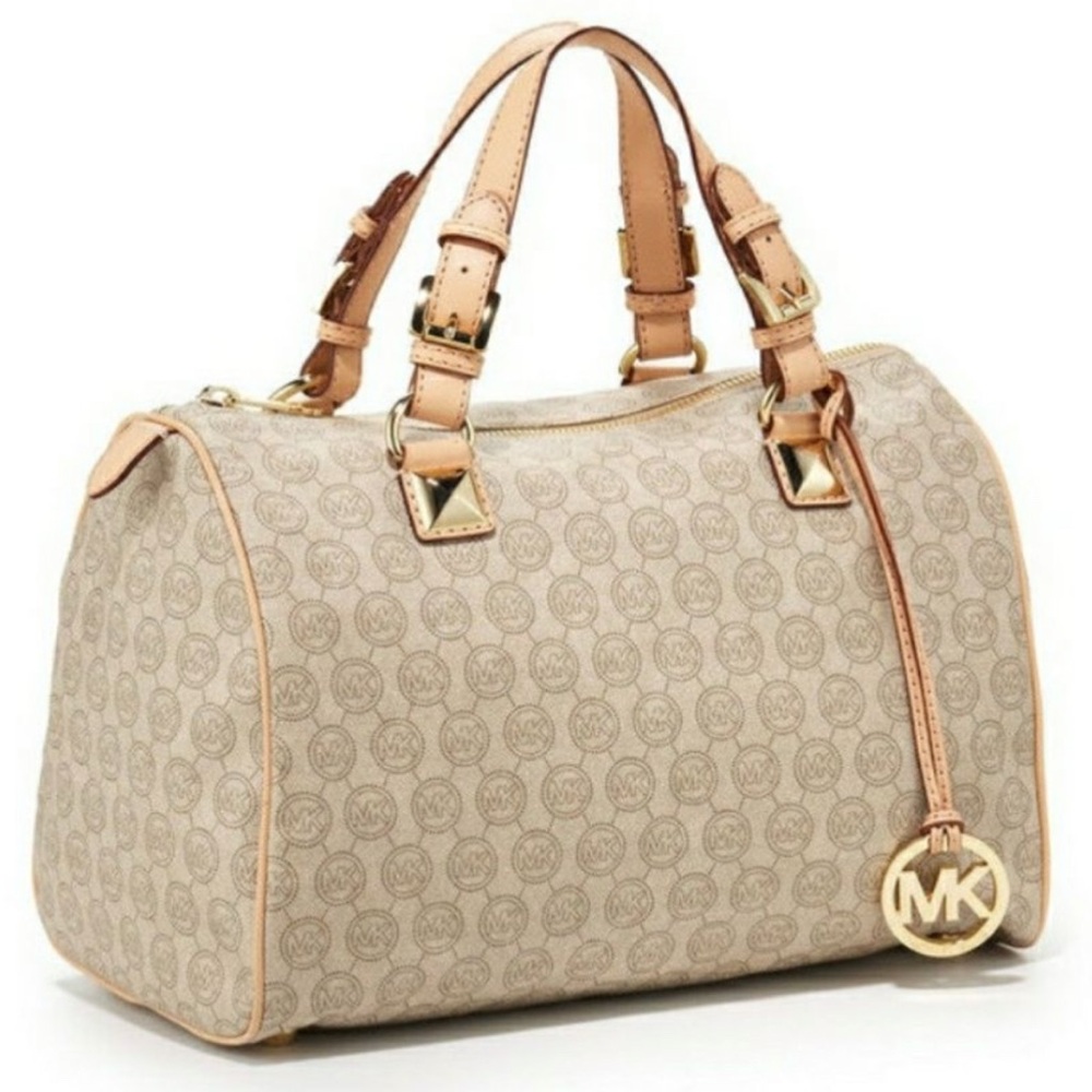 Michael Kors Tan Canvas Signature Monogram Satchel